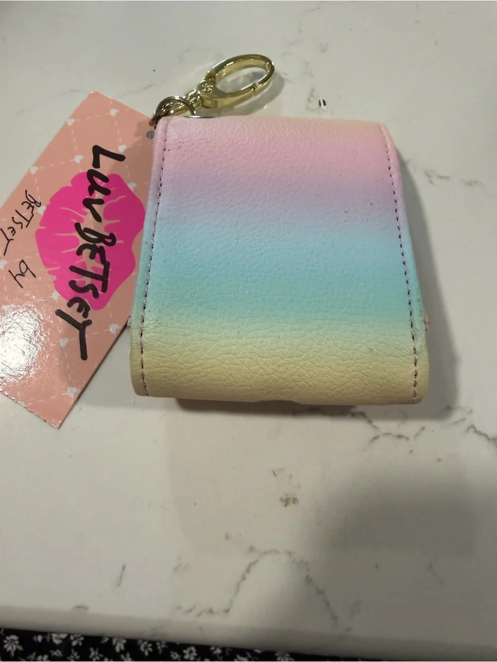 Betsey Johnson Pastel Ombre AirPod Case with Keyring - Blue Pink Cream